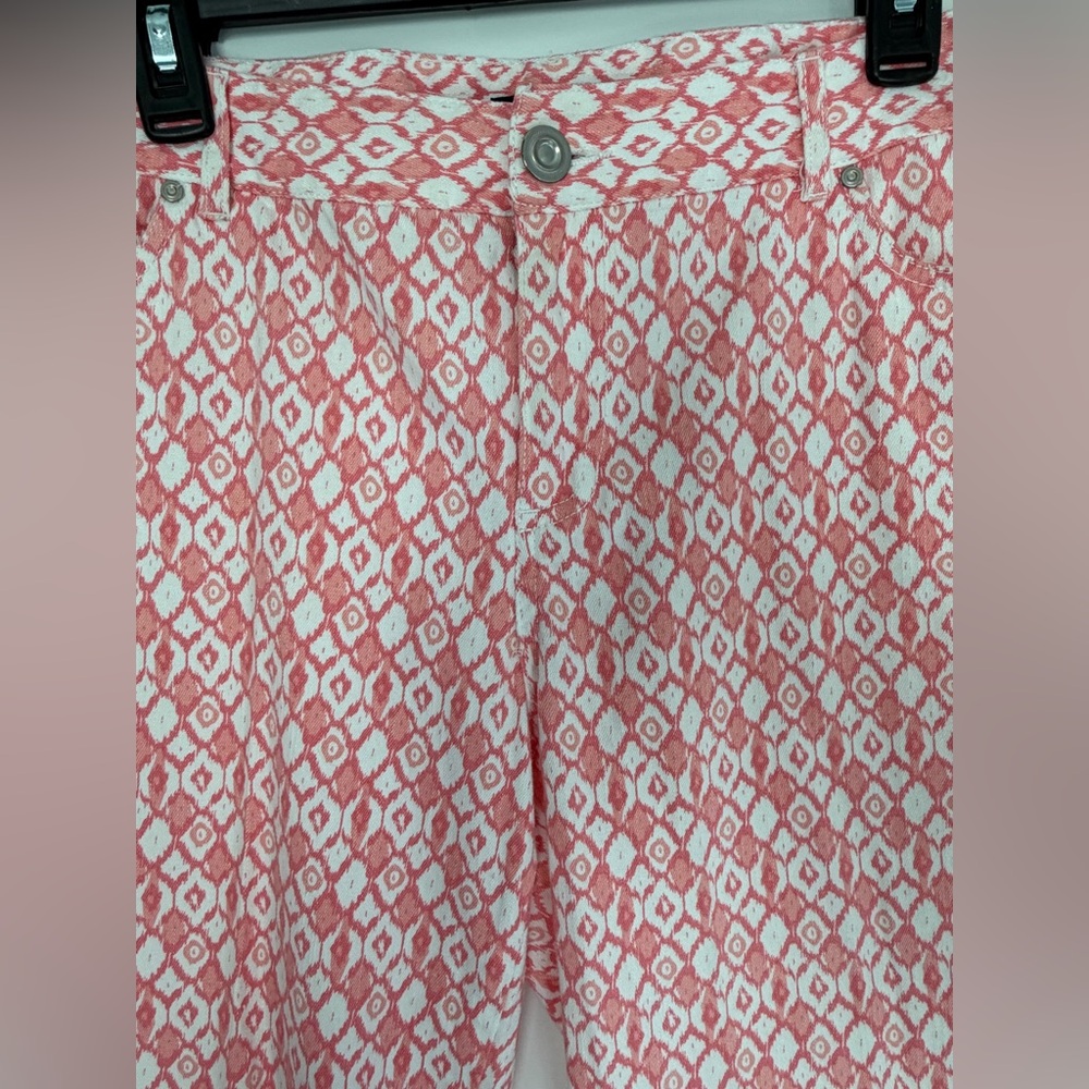 EUC Tribal Pink & White Ikat Geometric Pattern Cropped Jeans,‎ Size 12 - Picture 2 of 7